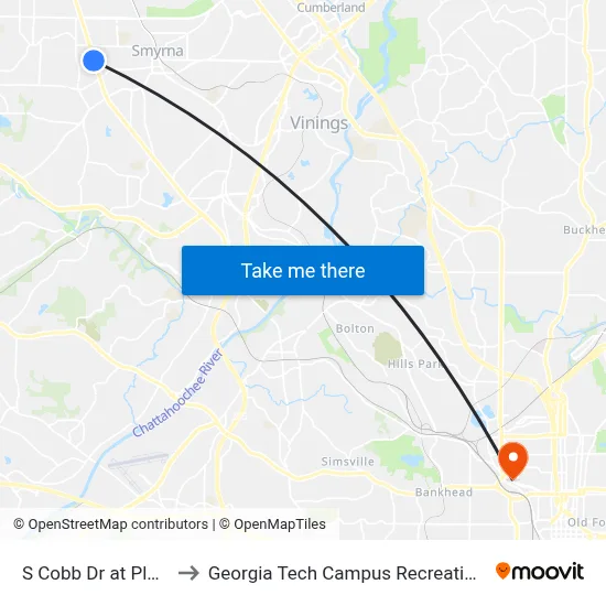 S Cobb Dr at Plaza Dr to Georgia Tech Campus Recreation Center map