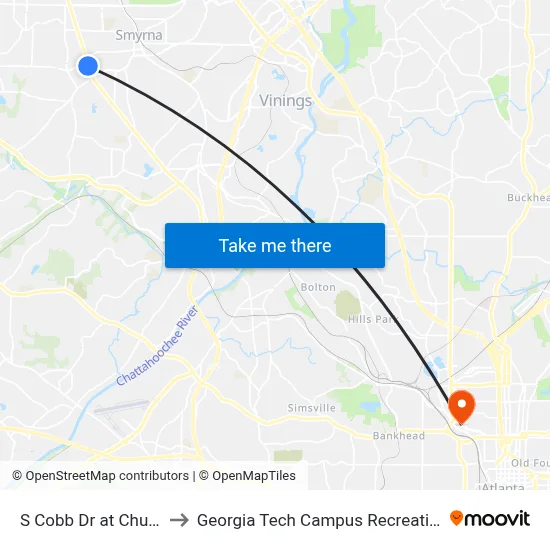 S Cobb Dr at Church Rd to Georgia Tech Campus Recreation Center map