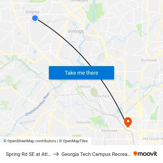 Spring Rd SE at Atlanta Rd to Georgia Tech Campus Recreation Center map