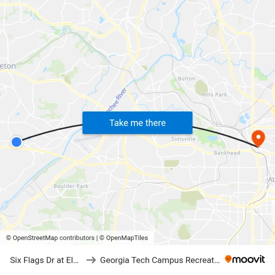 Six Flags Dr at Elsner Rd to Georgia Tech Campus Recreation Center map