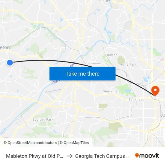 Mableton Pkwy at Old Powder Springs Rd to Georgia Tech Campus Recreation Center map