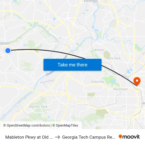 Mableton Pkwy at Old Gordon Road to Georgia Tech Campus Recreation Center map
