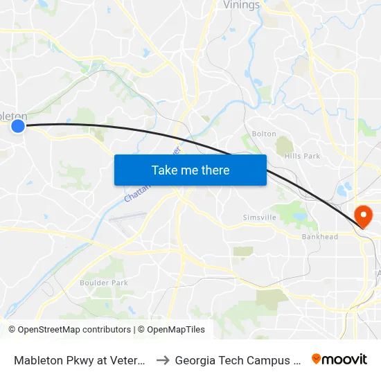 Mableton Pkwy at Veterans Memorial Hwy to Georgia Tech Campus Recreation Center map
