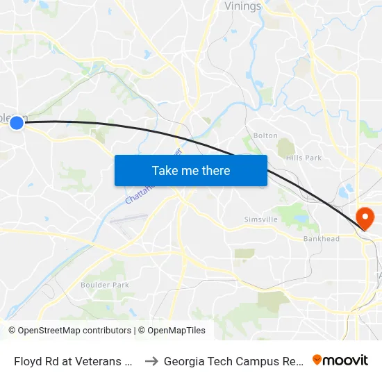 Floyd Rd at Veterans Memorial Hwy to Georgia Tech Campus Recreation Center map
