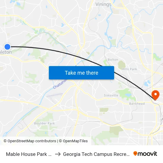 Mable House Park And Ride to Georgia Tech Campus Recreation Center map