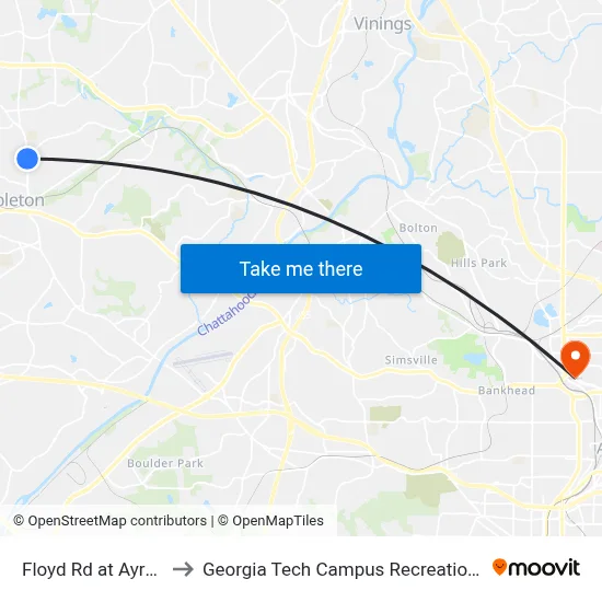 Floyd Rd at Ayres Rd to Georgia Tech Campus Recreation Center map