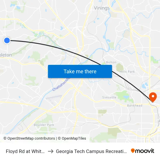 Floyd Rd at White Blvd to Georgia Tech Campus Recreation Center map