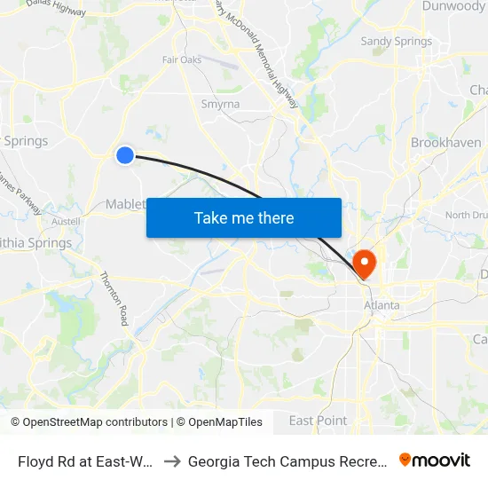 Floyd Rd at East-West Conn to Georgia Tech Campus Recreation Center map