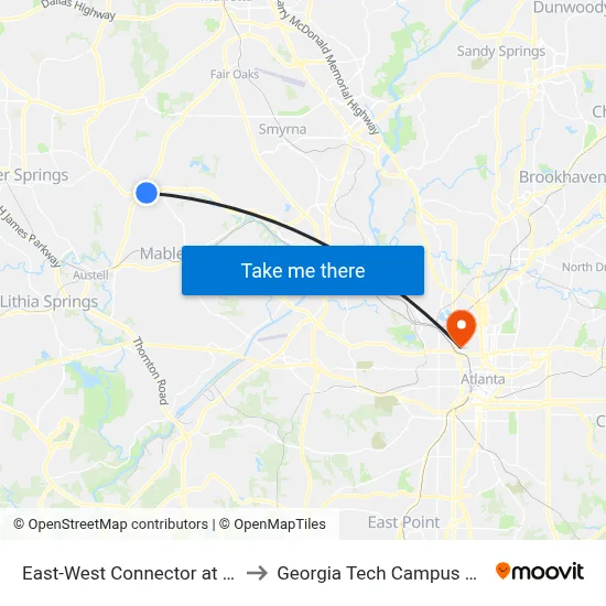 East-West Connector at Hospital South Dr to Georgia Tech Campus Recreation Center map