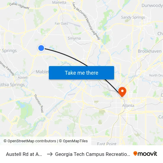 Austell Rd at Amy Ln to Georgia Tech Campus Recreation Center map