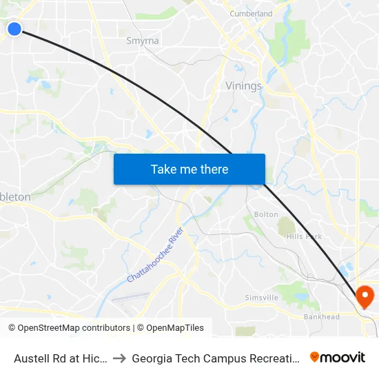 Austell Rd at Hicks Rd to Georgia Tech Campus Recreation Center map