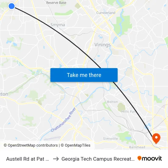 Austell Rd at Pat Mell Rd to Georgia Tech Campus Recreation Center map
