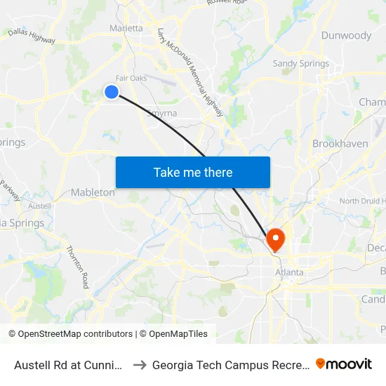 Austell Rd at Cunningham Rd to Georgia Tech Campus Recreation Center map