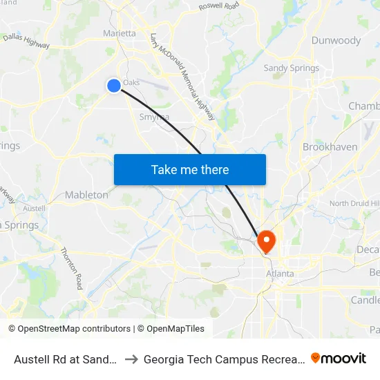 Austell Rd at Sandtown Rd to Georgia Tech Campus Recreation Center map