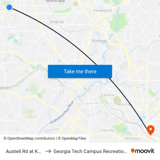 Austell Rd at Kurt Dr to Georgia Tech Campus Recreation Center map