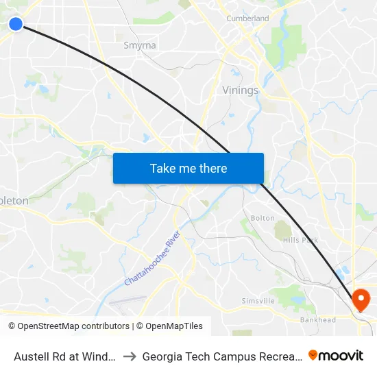 Austell Rd at Windy Hill Rd to Georgia Tech Campus Recreation Center map