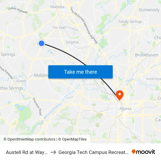 Austell Rd at Waymar Dr to Georgia Tech Campus Recreation Center map