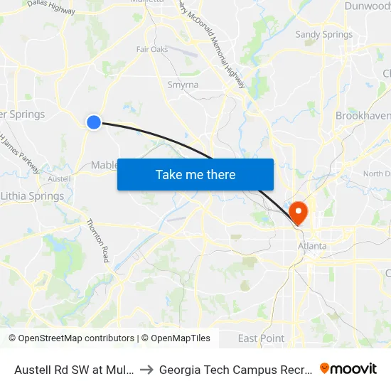 Austell Rd SW at Mulkey Rd SW to Georgia Tech Campus Recreation Center map