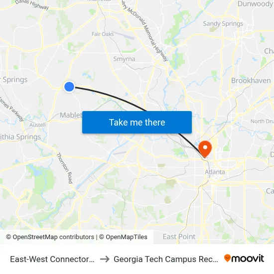 East-West Connector at Floyd Rd to Georgia Tech Campus Recreation Center map