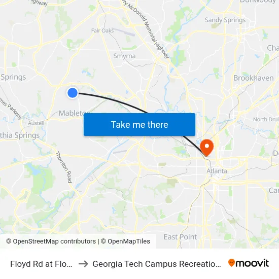 Floyd Rd at Floyd Dr to Georgia Tech Campus Recreation Center map
