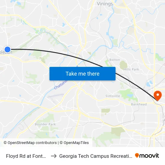 Floyd Rd at Fontaine Rd to Georgia Tech Campus Recreation Center map