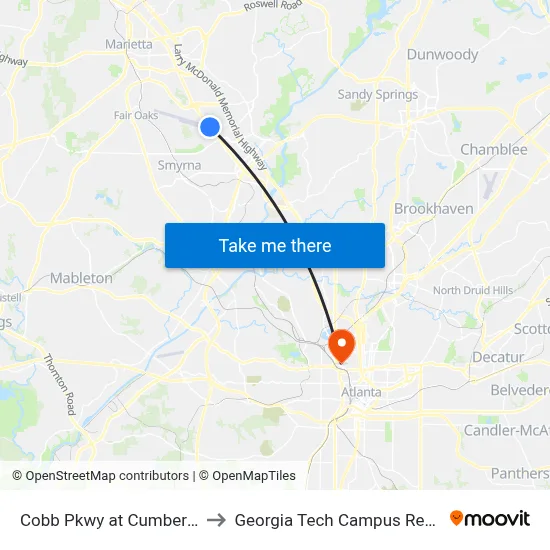 Cobb Pkwy at Cumberland Point Dr to Georgia Tech Campus Recreation Center map