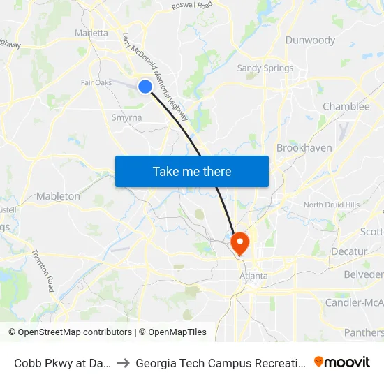 Cobb Pkwy at Davis Ln to Georgia Tech Campus Recreation Center map