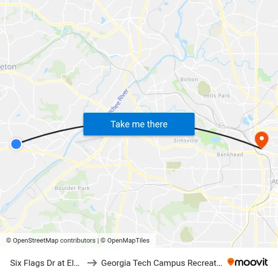 Six Flags Dr at Elsner Rd to Georgia Tech Campus Recreation Center map