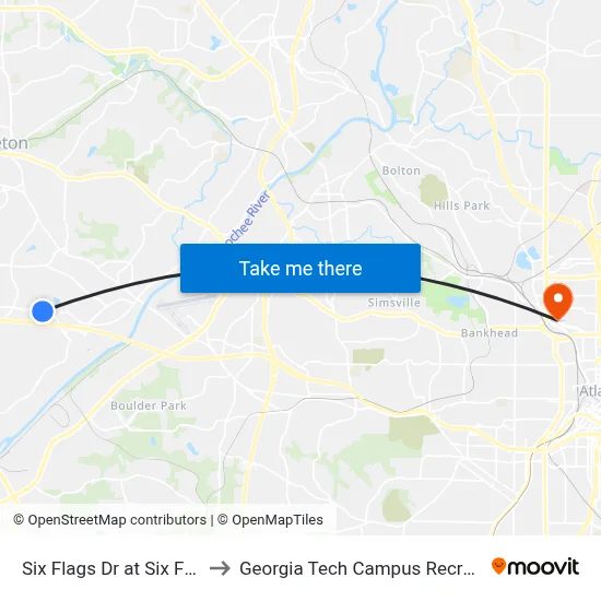 Six Flags Dr at Six Flags Pkwy to Georgia Tech Campus Recreation Center map