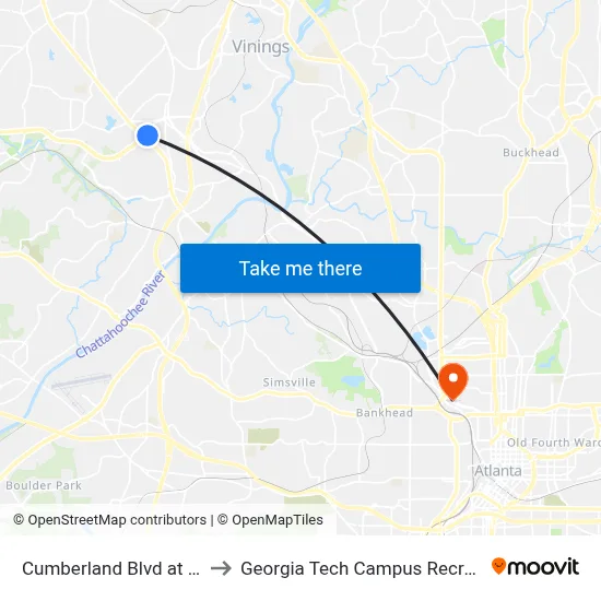 Cumberland Blvd at S Cobb Dr to Georgia Tech Campus Recreation Center map