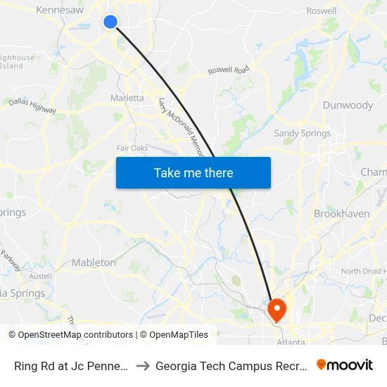 Ring Rd at Jc Penney Entrance to Georgia Tech Campus Recreation Center map