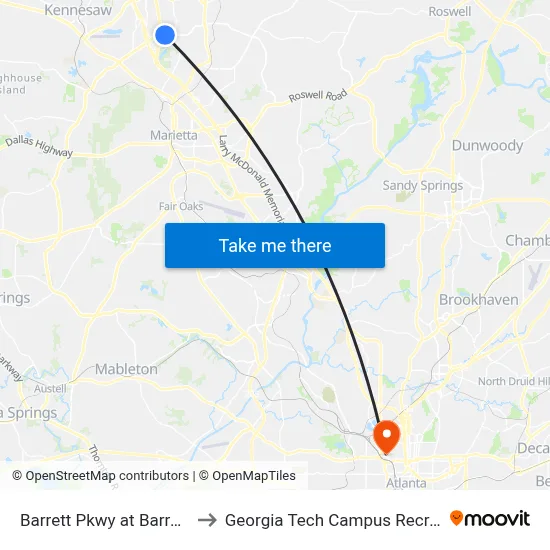 Barrett Pkwy at Barrett Creek Dr to Georgia Tech Campus Recreation Center map
