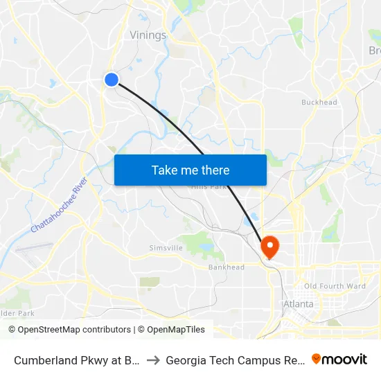 Cumberland Pkwy at Beech Haven Tr to Georgia Tech Campus Recreation Center map