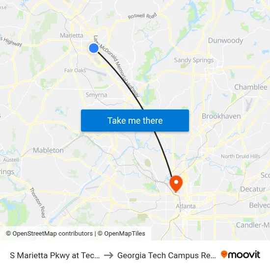 S Marietta Pkwy at Technology Pkwy to Georgia Tech Campus Recreation Center map