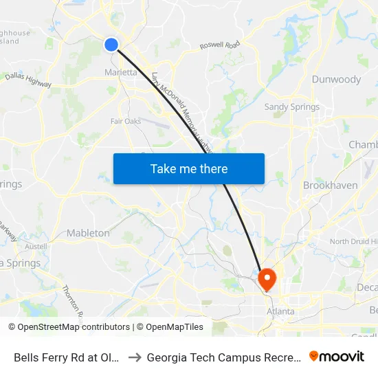 Bells Ferry Rd at Old 41 Hwy to Georgia Tech Campus Recreation Center map