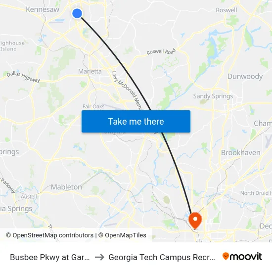 Busbee Pkwy at Garden Ridge to Georgia Tech Campus Recreation Center map