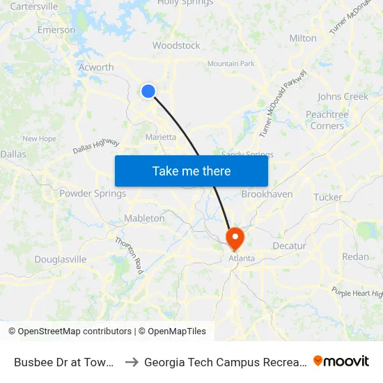 Busbee Dr at Townpark Ln to Georgia Tech Campus Recreation Center map