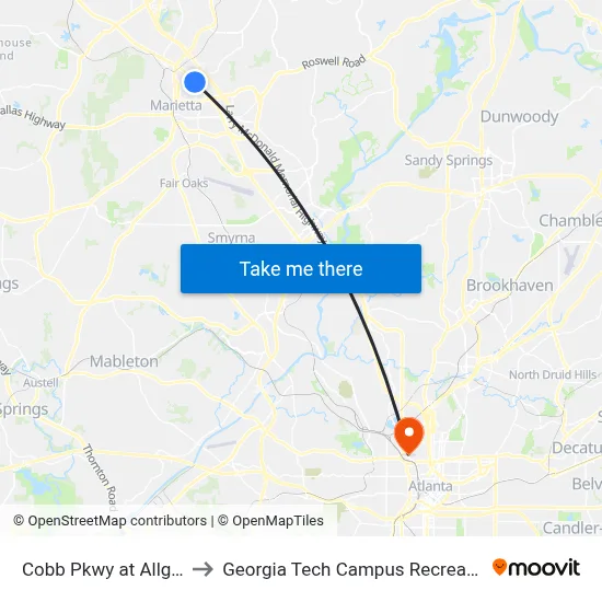 Cobb Pkwy at Allgood Rd to Georgia Tech Campus Recreation Center map