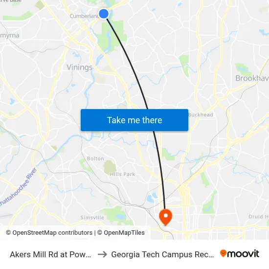 Akers Mill Rd at Powers Ferry Rd to Georgia Tech Campus Recreation Center map