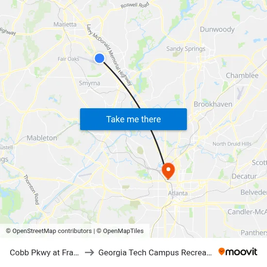 Cobb Pkwy at Franklin Dr to Georgia Tech Campus Recreation Center map