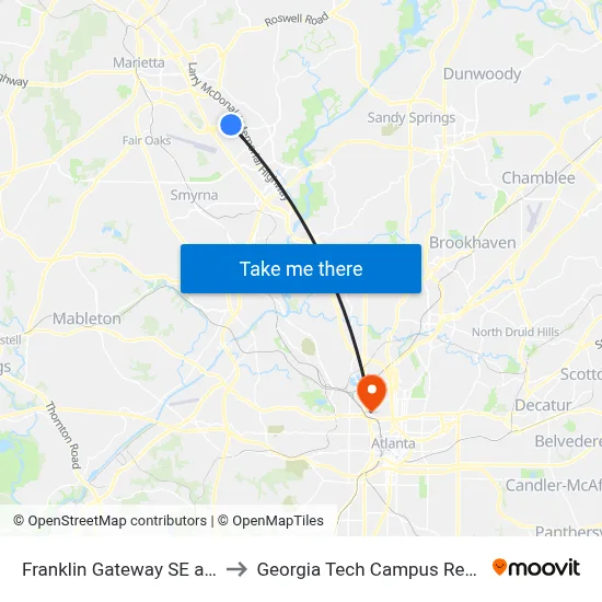 Franklin Gateway SE at Kingston Ct to Georgia Tech Campus Recreation Center map