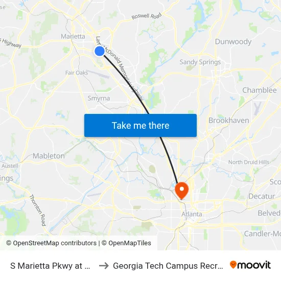 S Marietta Pkwy at Cobb Pkwy to Georgia Tech Campus Recreation Center map