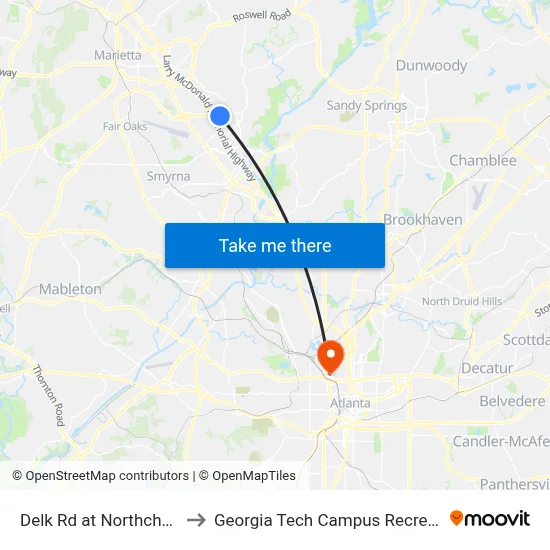 Delk Rd at Northchase Pkwy to Georgia Tech Campus Recreation Center map