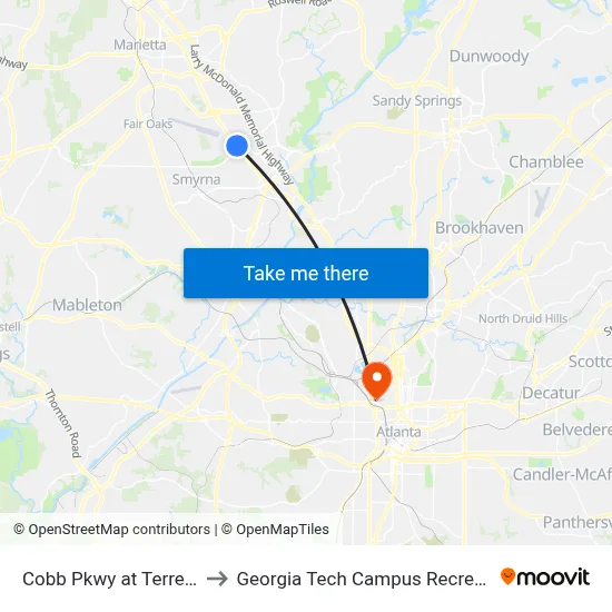 Cobb Pkwy at Terrell Mill Rd to Georgia Tech Campus Recreation Center map