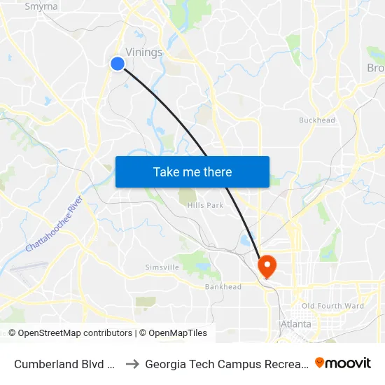 Cumberland Blvd at Publix to Georgia Tech Campus Recreation Center map
