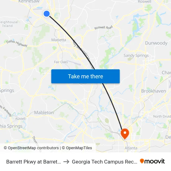 Barrett Pkwy at Barrett Lakes Blvd to Georgia Tech Campus Recreation Center map