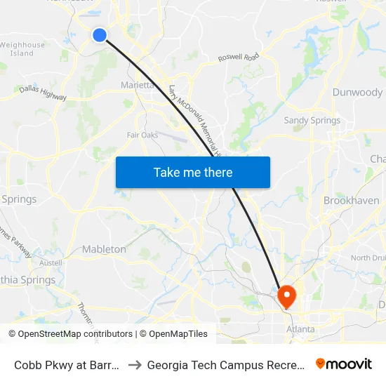 Cobb Pkwy at Barrett Pkwy to Georgia Tech Campus Recreation Center map