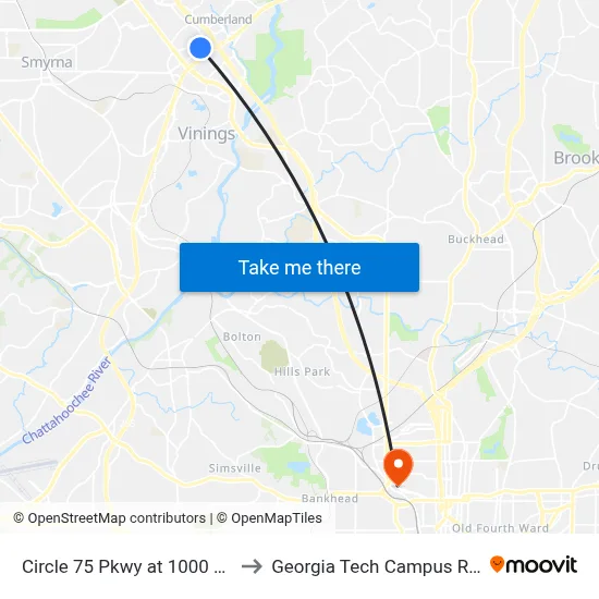 Circle 75 Pkwy at 1000 Building Entrance to Georgia Tech Campus Recreation Center map