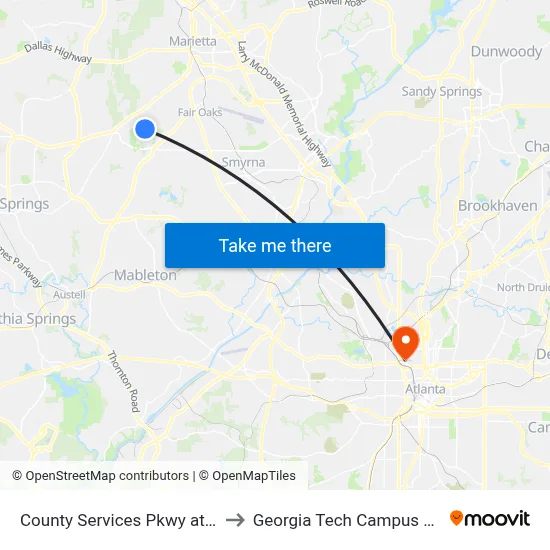 County Services Pkwy at Cobb Co Trash Tr to Georgia Tech Campus Recreation Center map