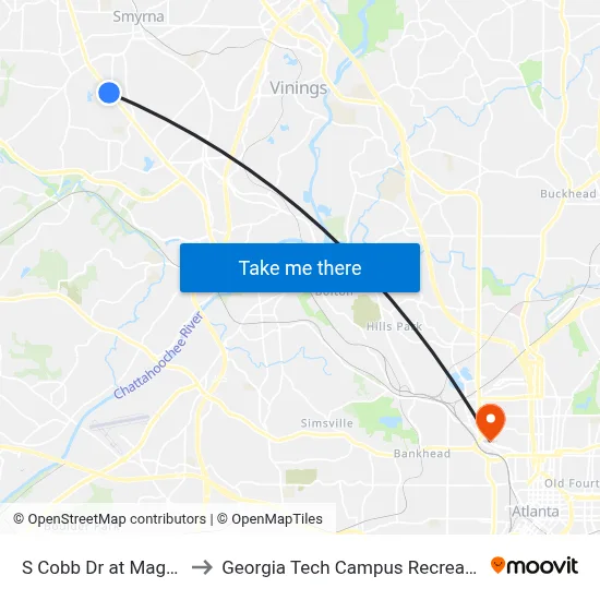 S Cobb Dr at Magnolia Dr to Georgia Tech Campus Recreation Center map